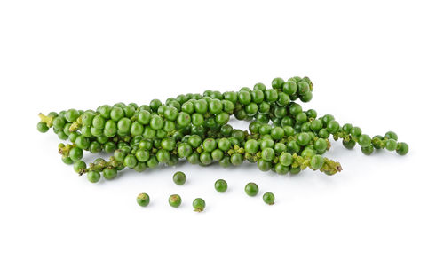 Green chili pepper against white background