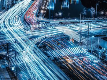 Light trails on road at night