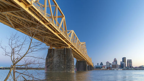 Low angle view of bridge over river against sky