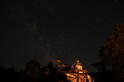 Low angle view of statue against sky at night