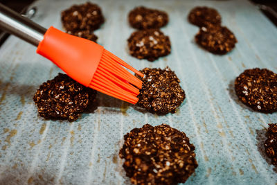 Close-up of chocolate cake on table