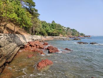Scenic view of sea against clear sky