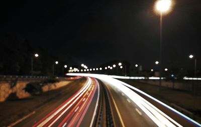 Light trails on road at night