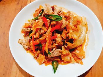 High angle view of food in plate