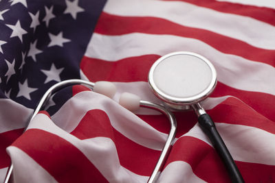 Close-up of stethoscope on table