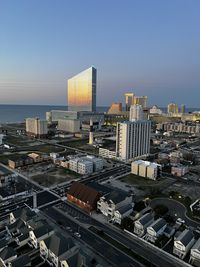 High angle view of cityscape against clear sky