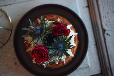 High angle view of cake on table