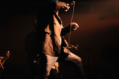 Close-up of rock musician singing