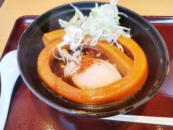 High angle view of meal served in bowl