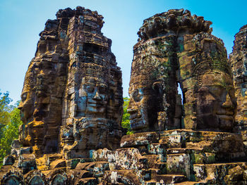 Low angle view of old temple against sky