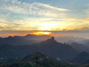 Scenic view of mountains against sky during sunset