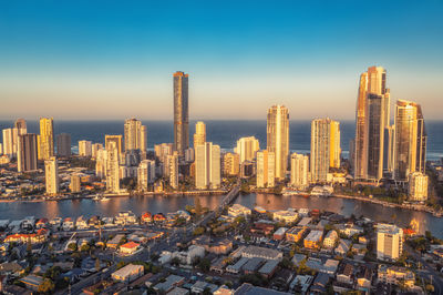 Modern skyscrapers near ocean. travel recreation. surfers paradise, gold coast, queensland australia