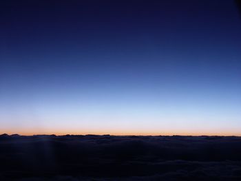 Scenic view of silhouette landscape against clear blue sky