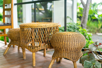 Close-up of wicker basket on table