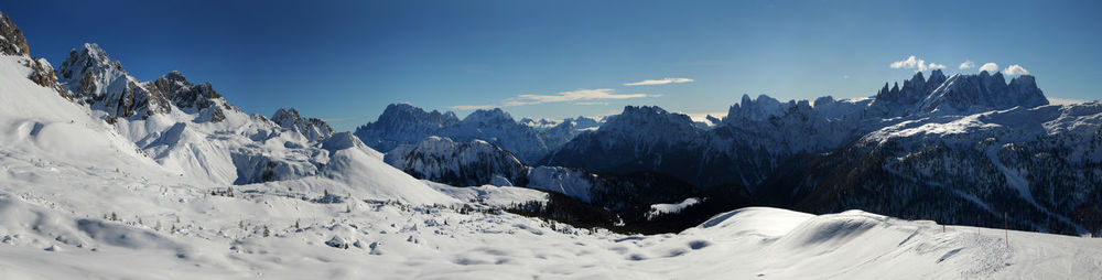 Scenic view of snow mountains against sky