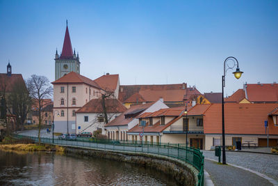 View of buildings against clear sky