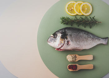 High angle view of fish on plate