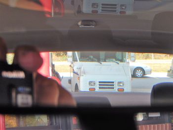 High angle view of man driving car