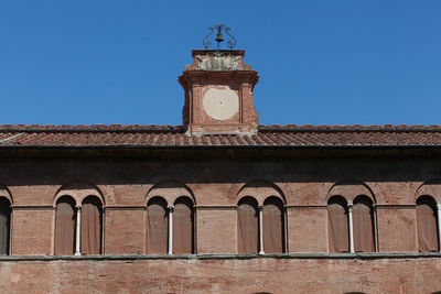 Low angle view of building against clear blue sky