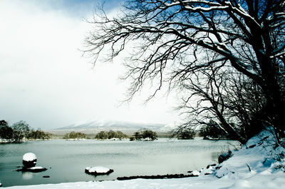 Scenic view of lake against sky during winter