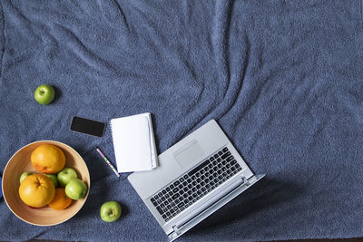 High angle view of breakfast on table