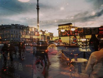 Digital composite image of people walking on street in city