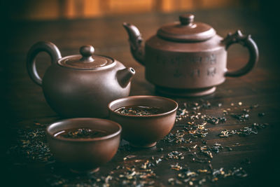 Close-up of teapot on table