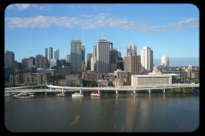 City skyline with river in background