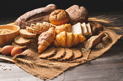 High angle view of bread on table