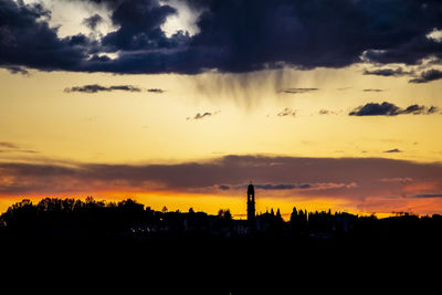 Scenic view of silhouette buildings against sky during sunset