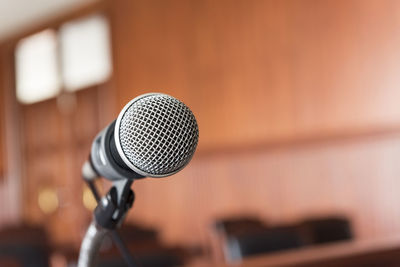 Close-up of microphone in courtroom