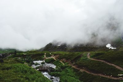 Scenic view of landscape against cloudy sky