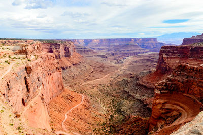 Aerial view of rock formations against sky