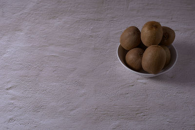 High angle view of fruits in bowl on table