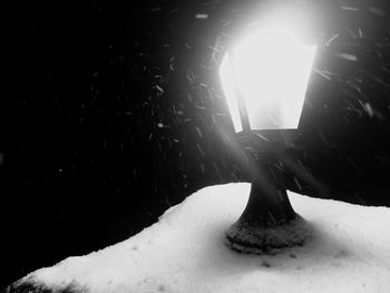 Close-up of illuminated snow during night