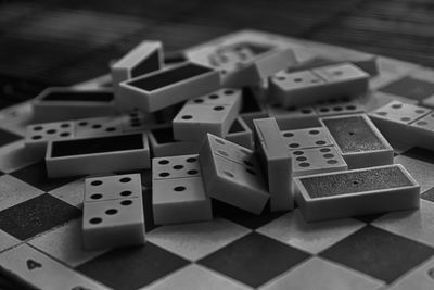 High angle view of dominoes on table