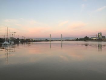 Scenic view of lake against sky during sunset