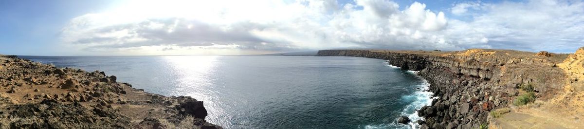 Scenic view of sea against cloudy sky