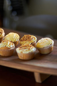 Close-up of cupcakes on table