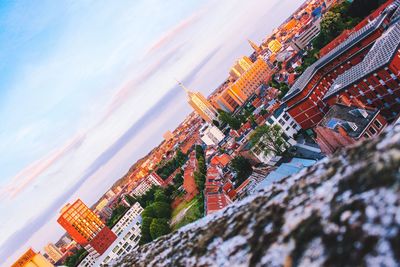 High angle view of cityscape against sky