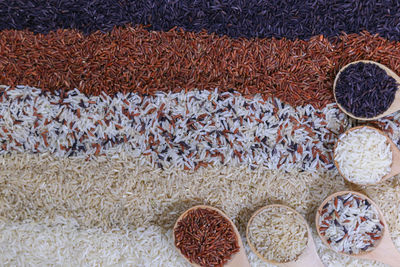 High angle view of dry beans in market stall