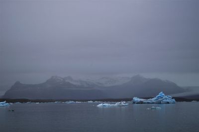 Scenic view of sea against sky during winter