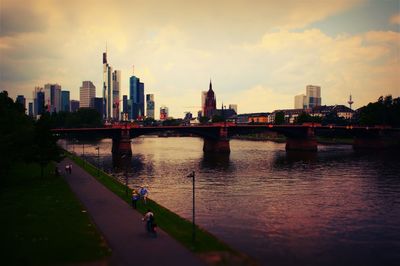 City skyline at sunset