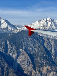 Aerial view of snowcapped mountains against sky