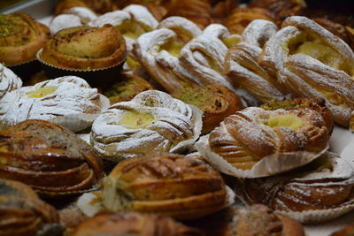 Close-up of cinnamon rolls for sale