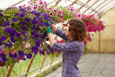 Florist working in garden