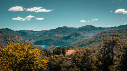 Scenic view of mountains against sky during autumn