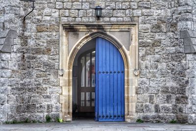 Closed door of old building