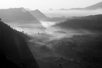 High angle view of mountains against sky