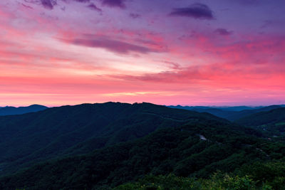 Scenic view of mountains against dramatic sky